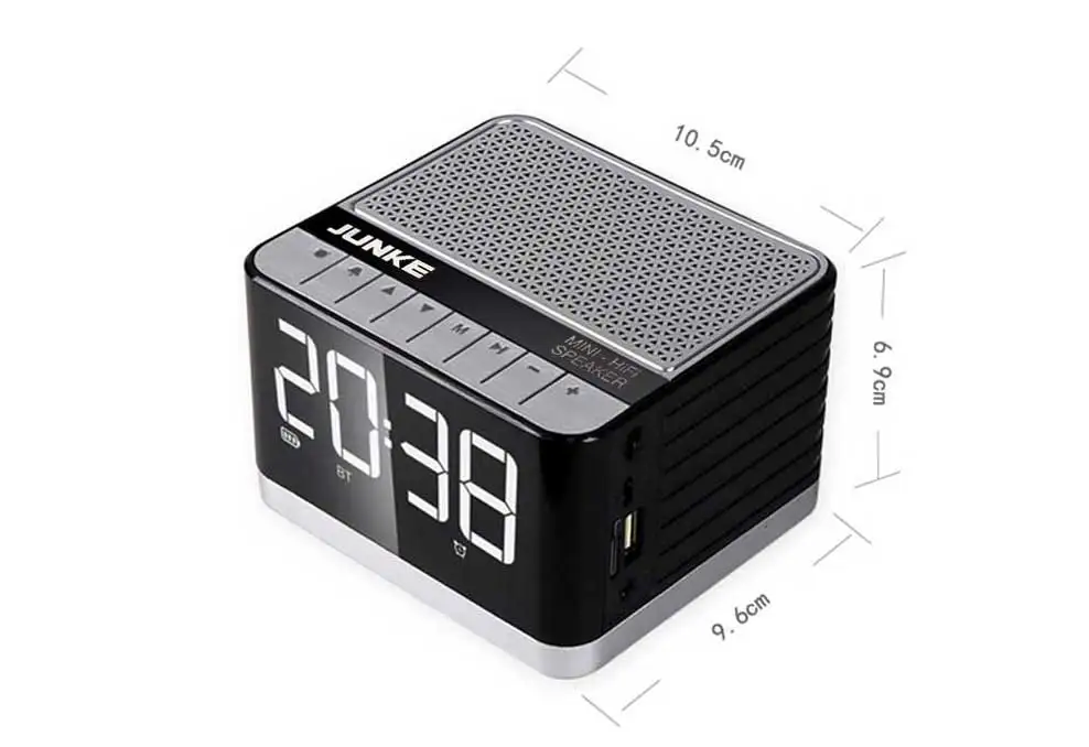 JUNKE Будильник Bluetooth динамик 5 Вт бас сабвуфер с fm-радио светодиодный светильник Поддержка USB TF карты воспроизведения и AUX вход колонки