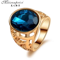 vintage men ring biker blue stone crystal ring punk jewelry gold color rings austria crystal bijoux for men women top quality