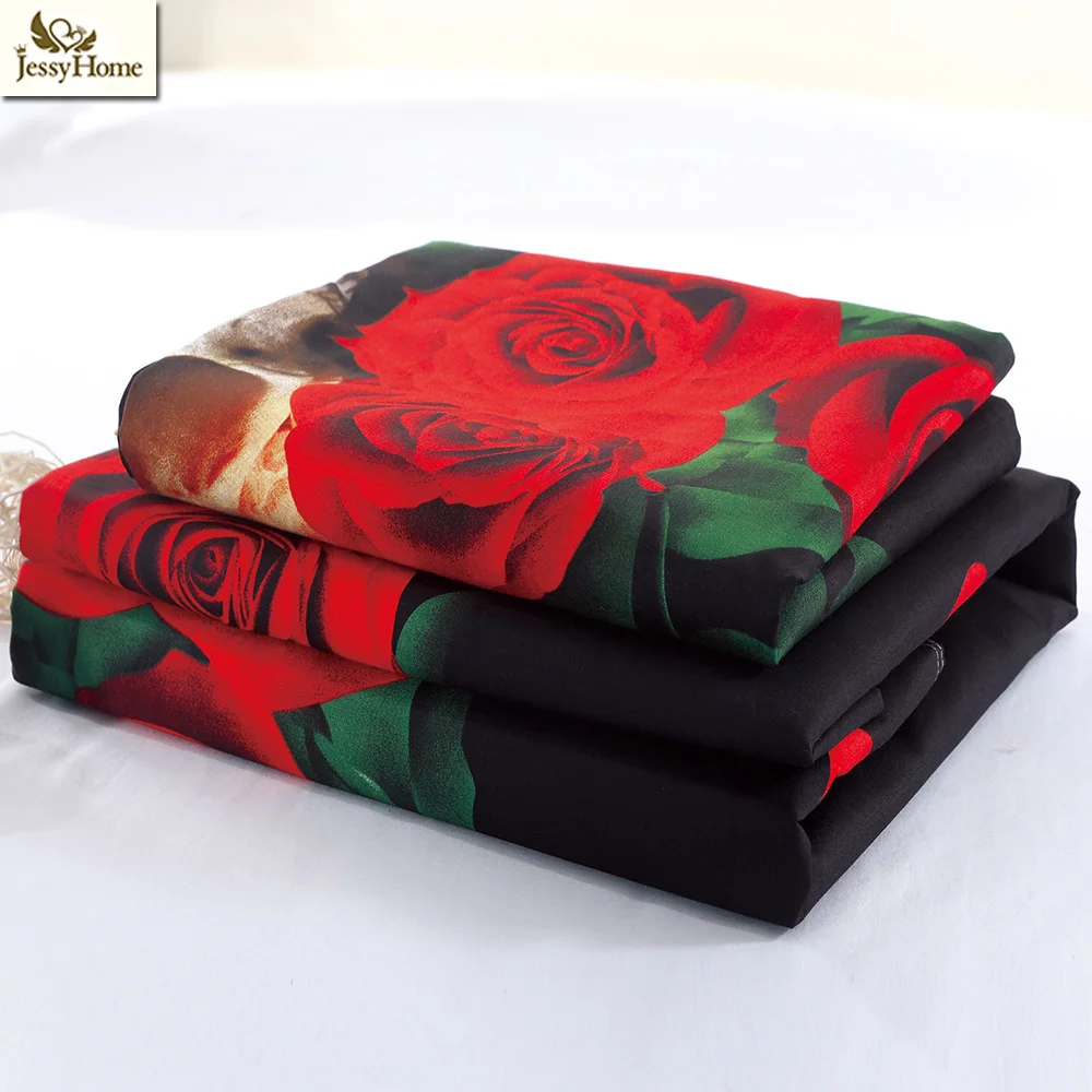 3D Fire Skulls Bedding Set Rose Print 4Pcs Duvet Cover Pillowcase Flat Sheet Twin Queen King Size Bed | Дом и сад