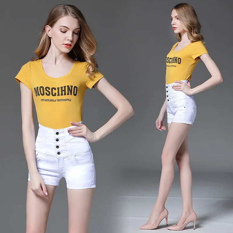 D129 white YGYEEG Джинсовые шорты Для женщин модная женская летняя с высокой талией Короткие джинсы пикантные шорты с карманами для Женская обувь, белый цвет черный - Цвет: D129 white