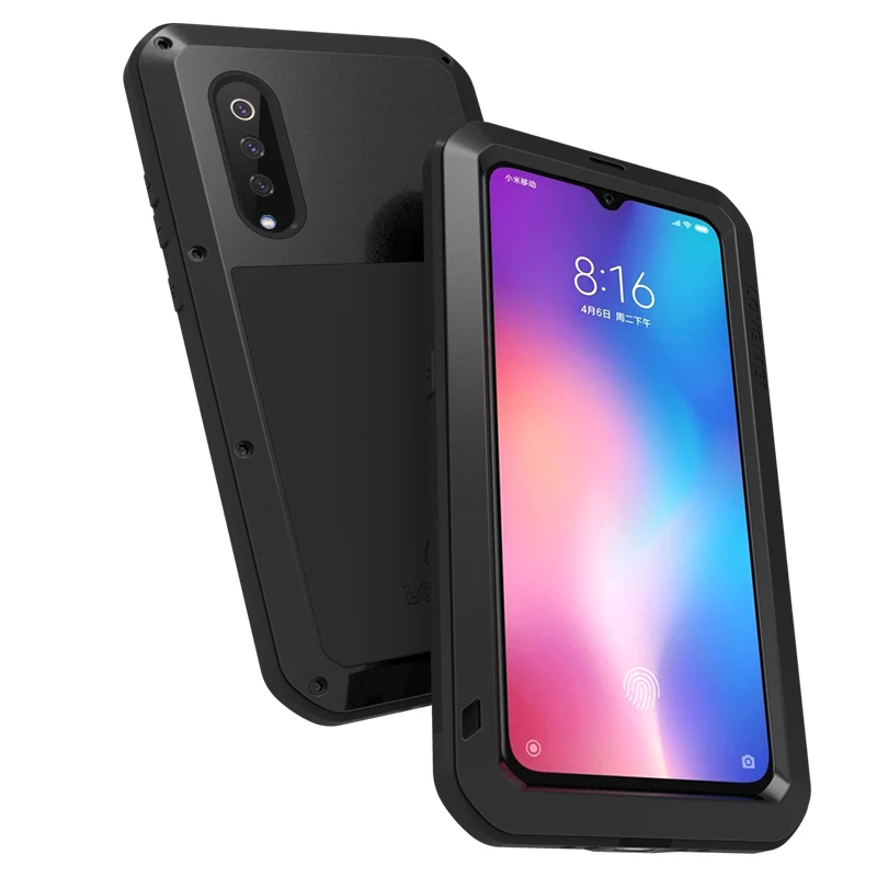Для Xiaomi Mi 9 чехол Lovemei алюминиевый металл + стекло Gorilla Shock Drop водонепроницаемый для