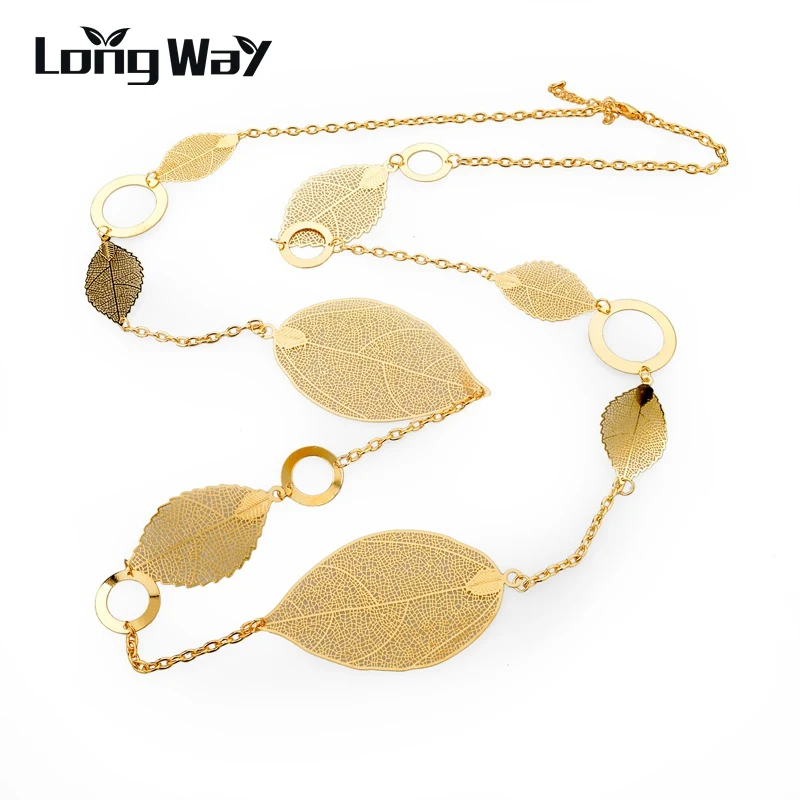 Женское длинное ожерелье с длинной цепочкой LongWay свадебное золотистое ювелирное
