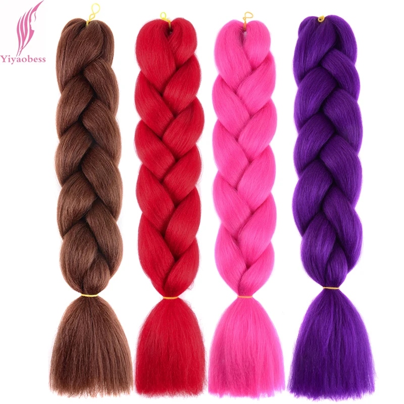 

Yiyaobess 24inch Synthetic Braiding Hair 100g/pack Crochet Hair Extension Red Purple Pink Gray Blue Black Jumbo Braid Cabelo