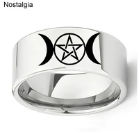 pentagram triple moon goddess wicca witchcraft witch moon ring titanium engagement wedding rings size 6 7 8 9 10 11 12 13