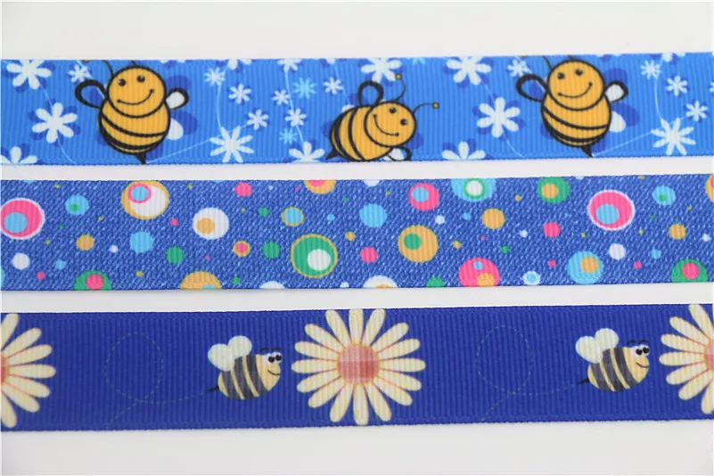 DHK 7/8 'Ƌ ярдов Жан пчелы горошек печатных grosgrain ленточный аксессуар hairbow