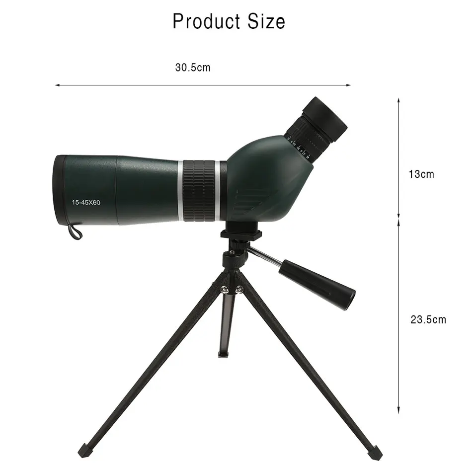 Lusun 15-45x60 зум Монокуляр телескоп водонепроницаемый HD наблюдение за птицами со штативом Охота Зрительная труба 45 градусов угловой глаз