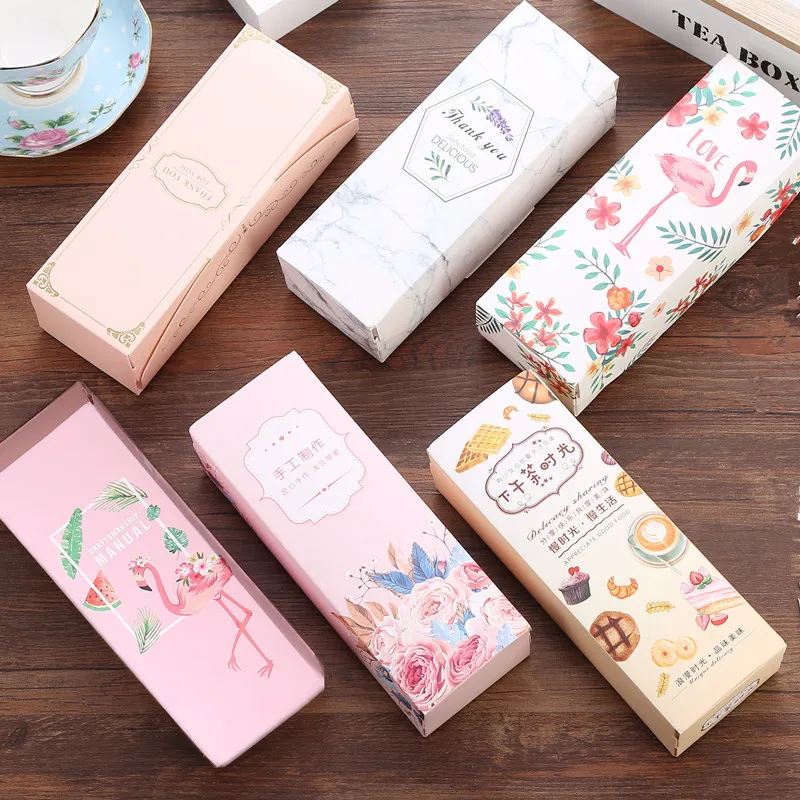 20 шт. с цветочным принтом длинная Подарочная коробка для макарон пирожных Caixa