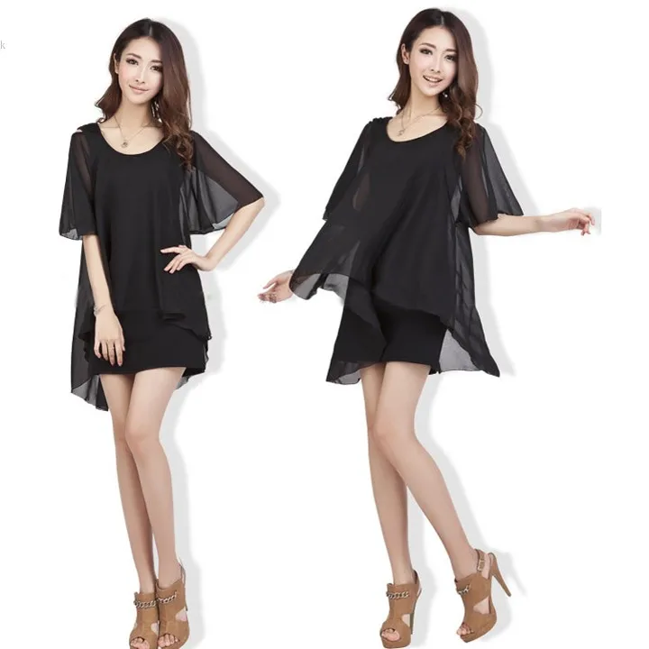 New Women Layered Backless Dress Ladies Short Sleeve Summer Chiffon Plus Size Casual Cotton Mini 22 | Женская одежда