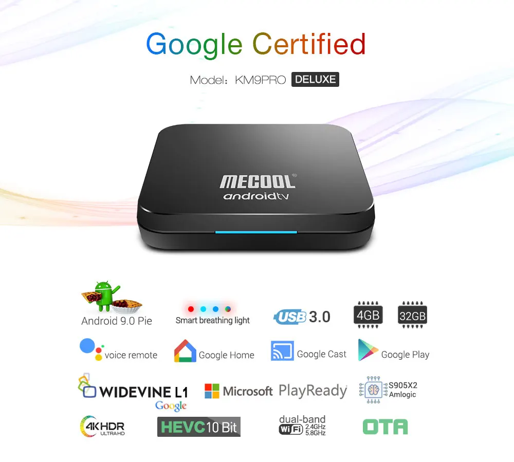 MECOOL KM9 PRO Android 9,0 ТВ Box Amlogic S905X2 4G DDR4 32G Встроенная память 4 K Google сертифицированных Android 9 ТВ Smart ТВ Ящик Голосовой Управление