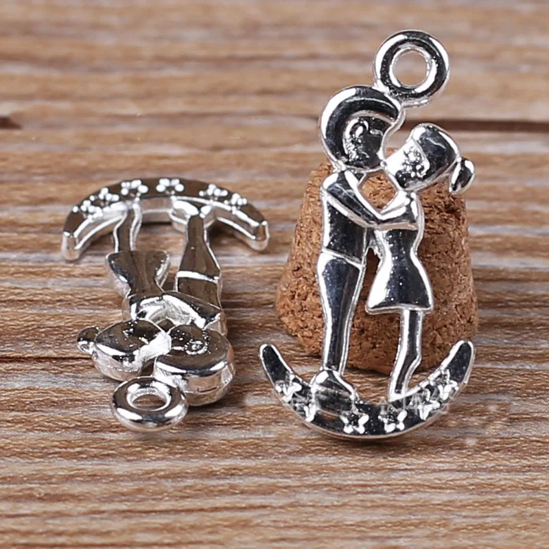 

High quality 50 PCS/Lot 29mm*15mm jewelry handmade bright silver plated kiss lover charms for jewelry diy