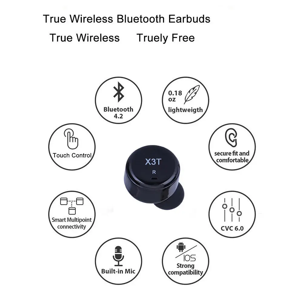 TWS X3T Bluetooth наушники беспроводные стерео Музыкальная гарнитура с 600 мАч зарядная