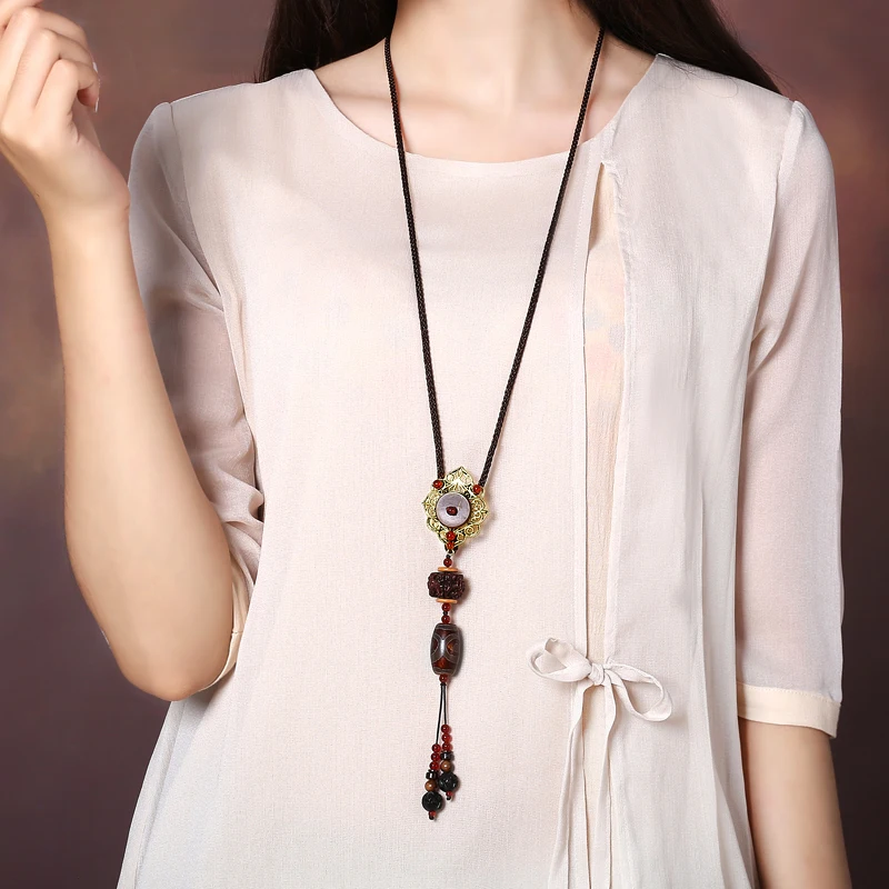 Ретро свитер цепь длинная секция Ожерелье Подвеска для груди Tianzhu кулон