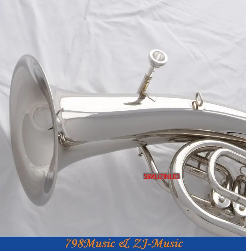 Профессиональный новый серебристый никель Bb Euphonium 4 поворотные клапаны с роговым