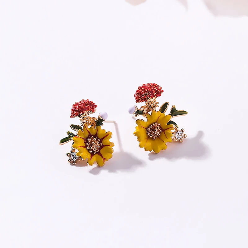 Yellow Серьги-гвоздики для женщин, модные Эффектные серьги, хорошее ювелирное изделие, дизайнерские корейские металлические эмалированные цветочные серьги, красивый сад - Окраска металла: Yellow