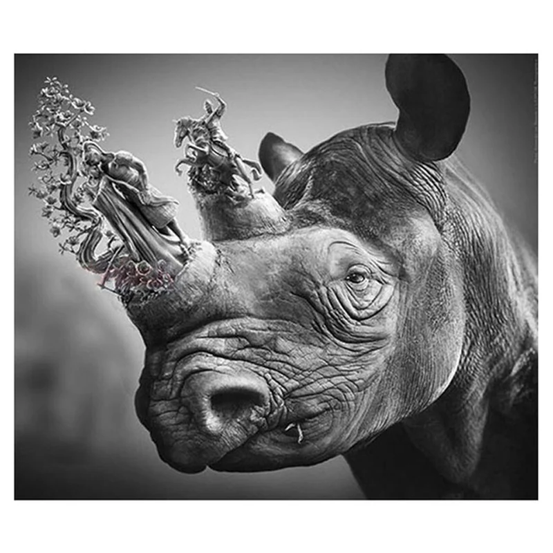 

Полный квадратный Круглый Diy алмазная живопись rhinoceros мозаика Алмазная вышивка животное 5d Вышивка крестиком черная настенная StickerZP-2944