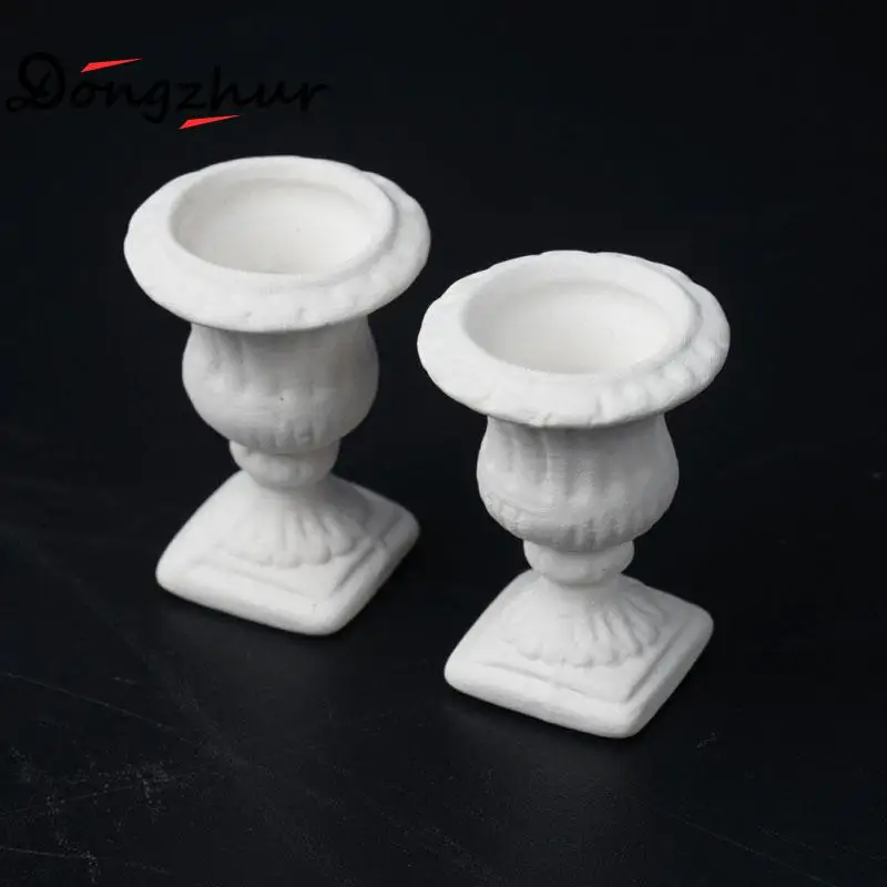Miniature Dollhouse Furniture 2pc White Flower Pot Child Puzzle DIY Garden Exterior Decoration Doll House 1:12 Model | Игрушки и хобби