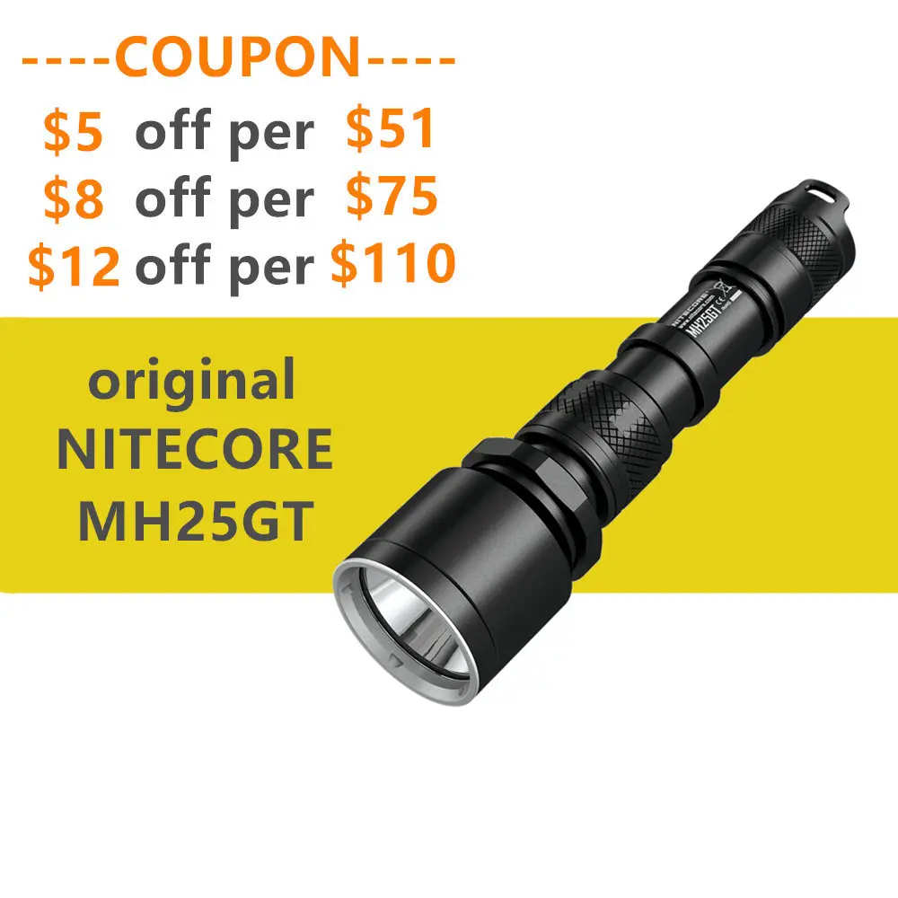 Фонарик NITECORE MH25GT 1000 люмен 452 метров с аккумуляторной батареей NL1834 3400 мАч и