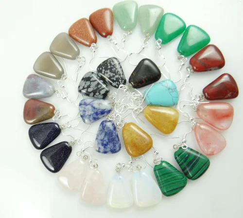 Серьги гвоздики из натурального камня тигровый глаз бирюзы кварц кристалл опал