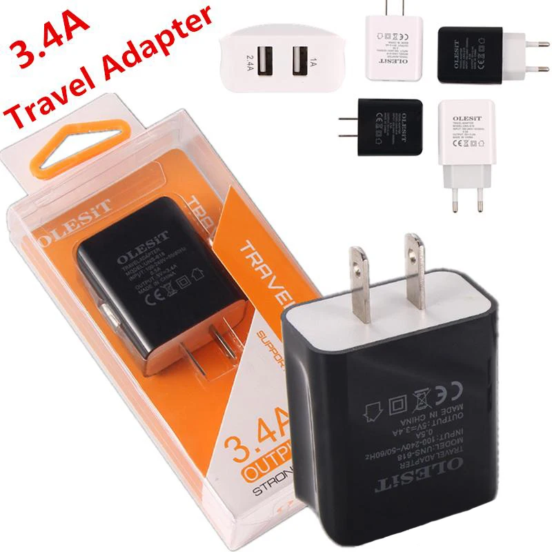 60pcs3.4A двойной USB 2 порта настенное зарядное устройство домашний дорожный адаптер