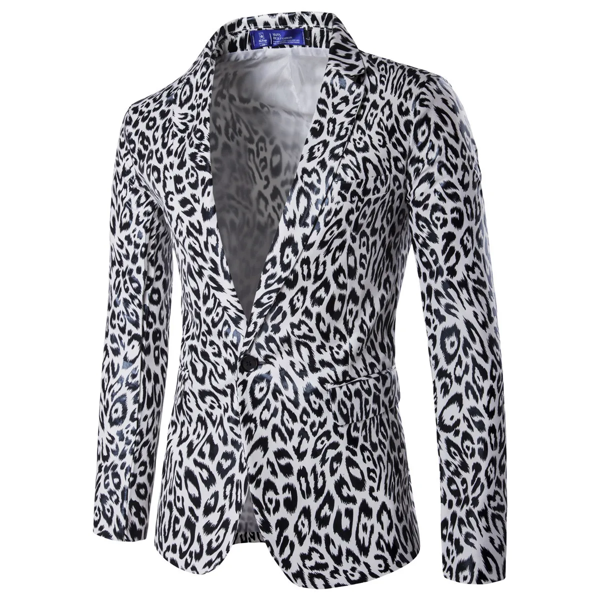 mens leather blazers Fashion Sexy Stylish Leopard Print Night Club Party Long Sleeve One Button Blazer Jackets for Men Groomsman | Мужская