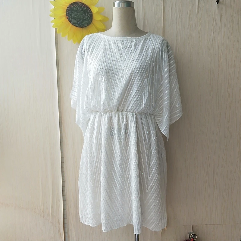 

Fashion England style full sequined beading dress female Beaded sequins chiffon temperament bat sleeves dress wq2054