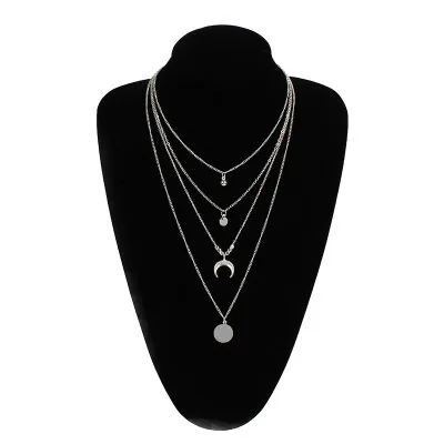 Silver Золотой цвет Длинные кисточкой лунные ожерелья и кулон для женщин многослойные блестки колье XL1548 - Окраска металла: Silver