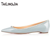 new style woman shoes light bule fresh pointed toe slip on flat shoes with many studs comfortable ladies flat shoe free shipping