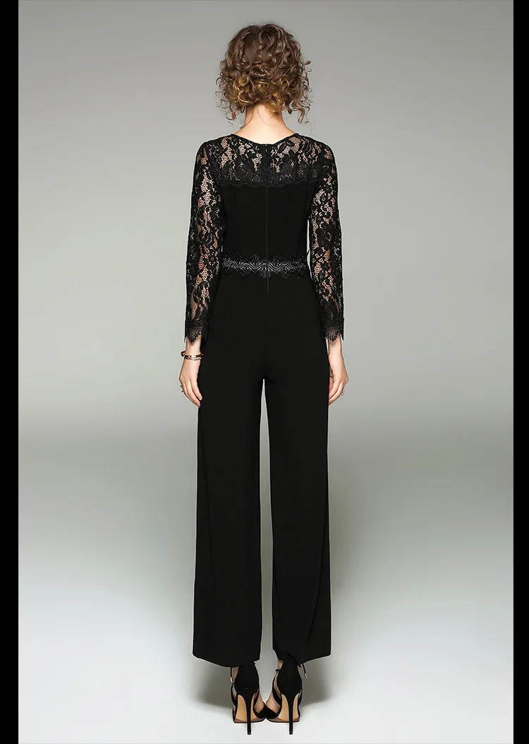 New Arrival 2017 Women's O Neck Long Sleeves Embroidery Lace Bodice Patchwork Fashion High Street Jumpsuits&ampRompers | Женская