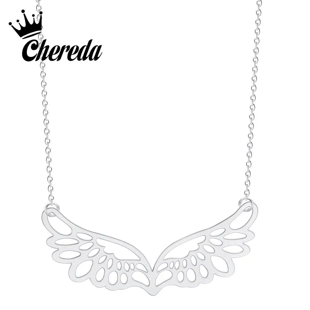 

Chereda Wholesale New Hollow Wings Pendants Necklaces Women Long Chain Necklace Collier Femme Statement Jewelry Hot Sale