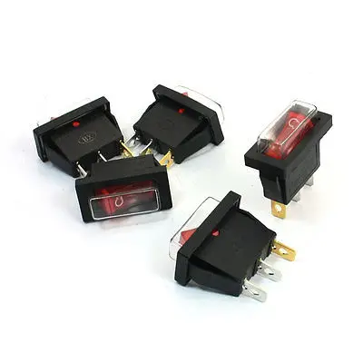 5 шт SPST 3Pin Водонепроницаемый красный кулисный переключатель 15A 250VAC 20A