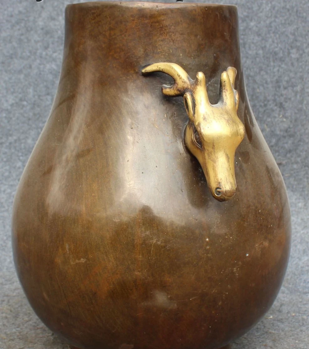 13 &quotотмеченная китайская фиолетовая бронзовая позолота голова оленя ручка