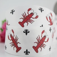 38mm crawfish crochet stitched print grosgrain webbing white wired grosgrain printed ribbon hair bow diy party decor 10 yards