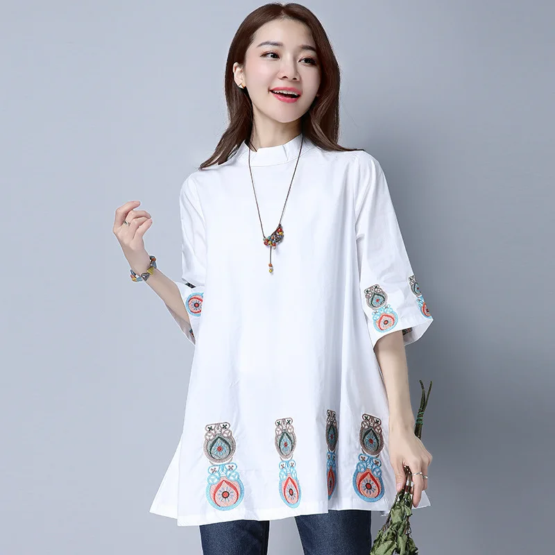 Последний Женщин Футболки Горячей Продажи Моды Вышивка Половина Рукав Хлопок