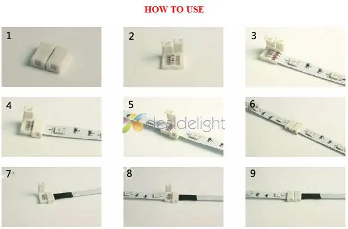 

Free Shipping! 20pcs 10mm Strip to Strip 4 PIN PCB Connector for 5050 RGB LED Strip No Welding Easy to install