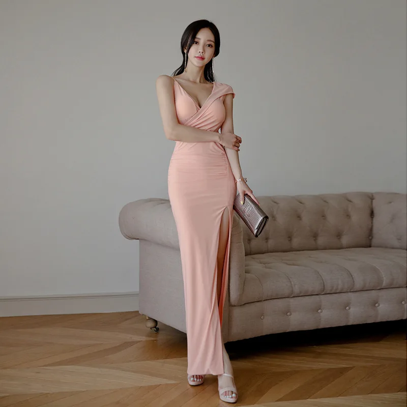 Сексуальное Женское Платье макси с высоким разрезом летнее платье глубоким