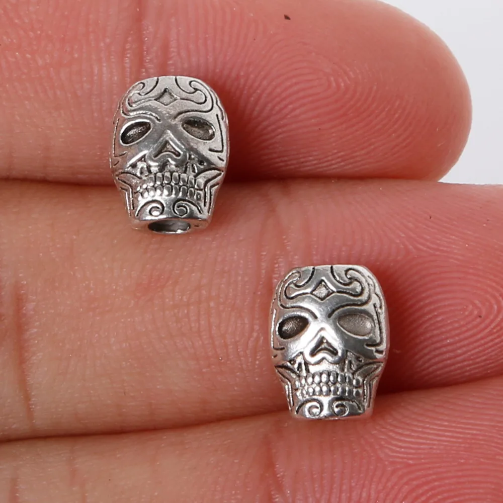 Высокое качество 8X10mm 7X10mm 11 шт череп бусины Подвески кулон покрытый серебром