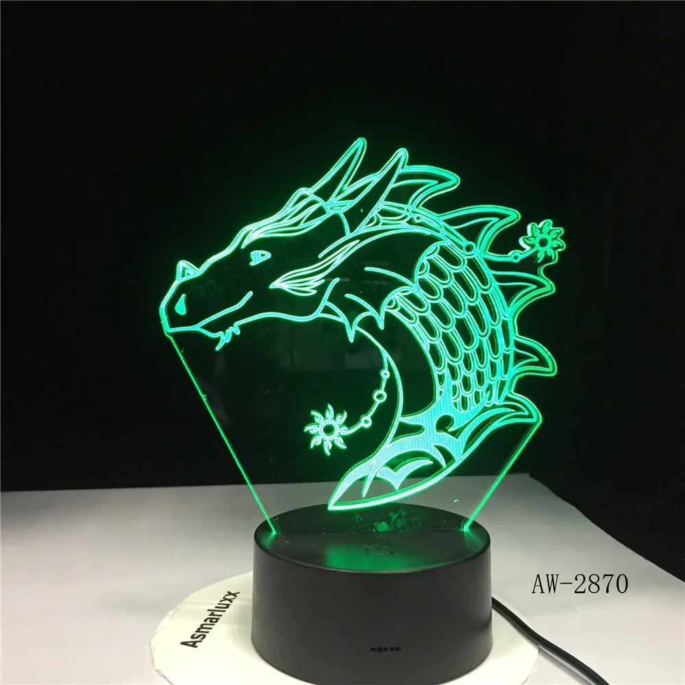 Дракон 3D светодиодный Настольный светильник 7 цветов Изменение USB Ночник декор