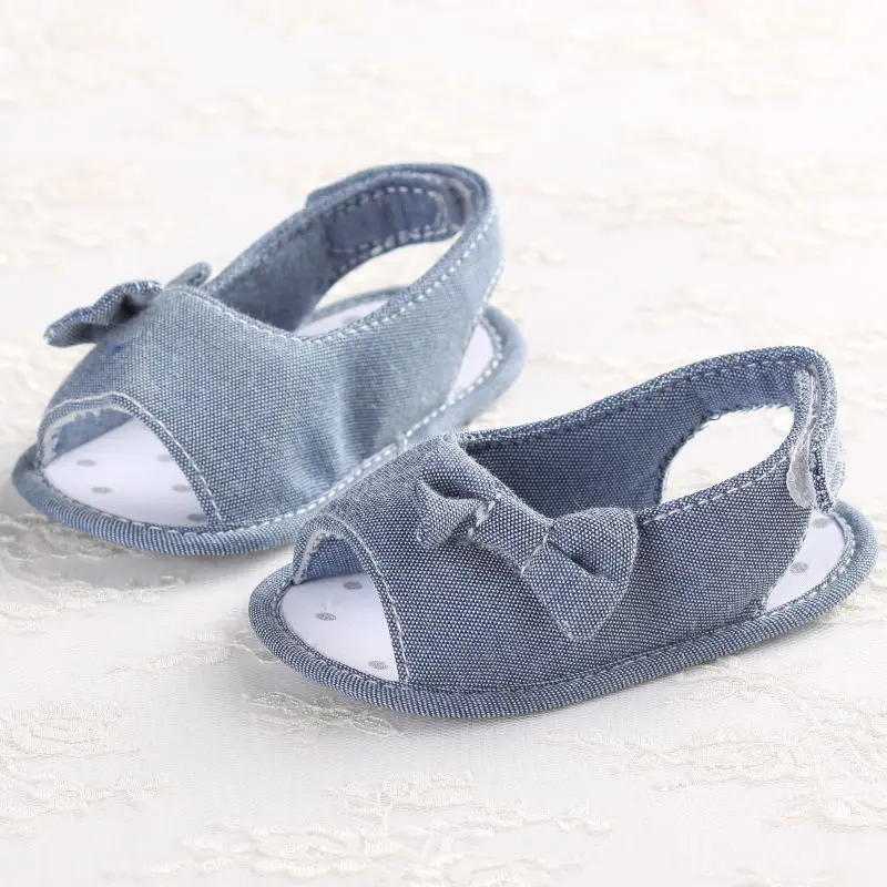 2017 г. Летняя Мягкая джинсовая обувь с бантом для маленьких девочек нескользящая