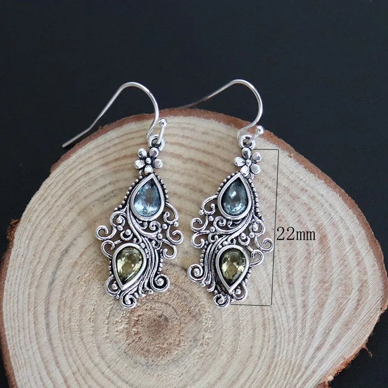 Vintage Korean Flower Water Drop Crystal Long Copper Earrings For Women Statement Hanging Dangle Jewelry | Украшения и аксессуары