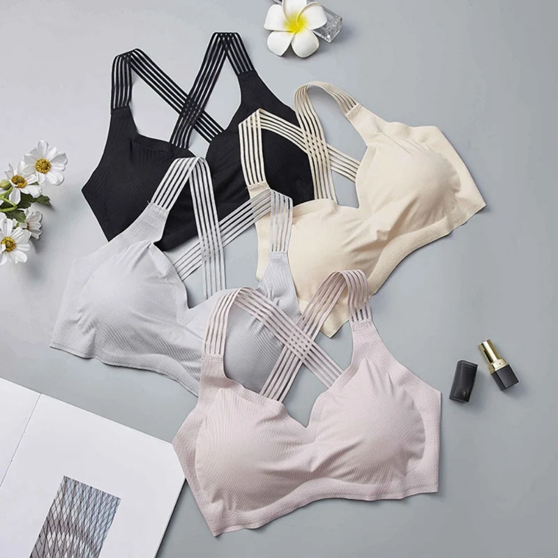 

Women Wireless Fitness Seamless Underwear Beauty Back Push Up Bras Cross Strap Back Women Bra Intimates for Women Fitness