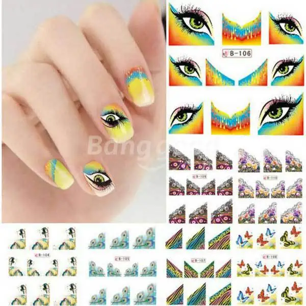 Coconut BLE Eye Butterfly French Nail Art Tips Water Transfer Decals Sticker |
