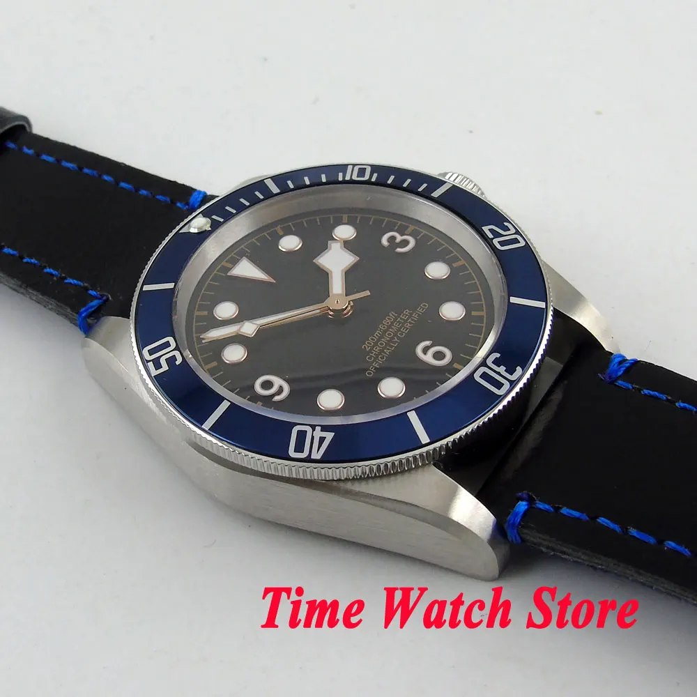 Часы мужские наручные с автоподзаводом 41 мм сапфировым стеклом и черным