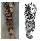 Временная татуировка, наклейка Momento Mori, Череп, полный цветок, татуировка с рукояткой, боди-арт, большая, поддельная татуировка, 1 шт.