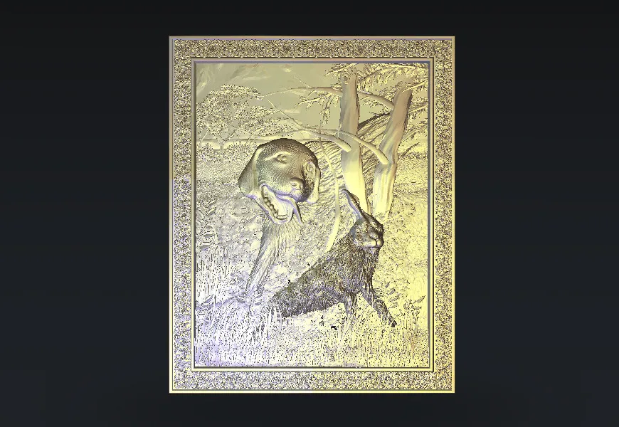 3d модель ЧПУ роутер Artcam Aspire фрезерный лес собака волк ловли кролик рельеф файл stl