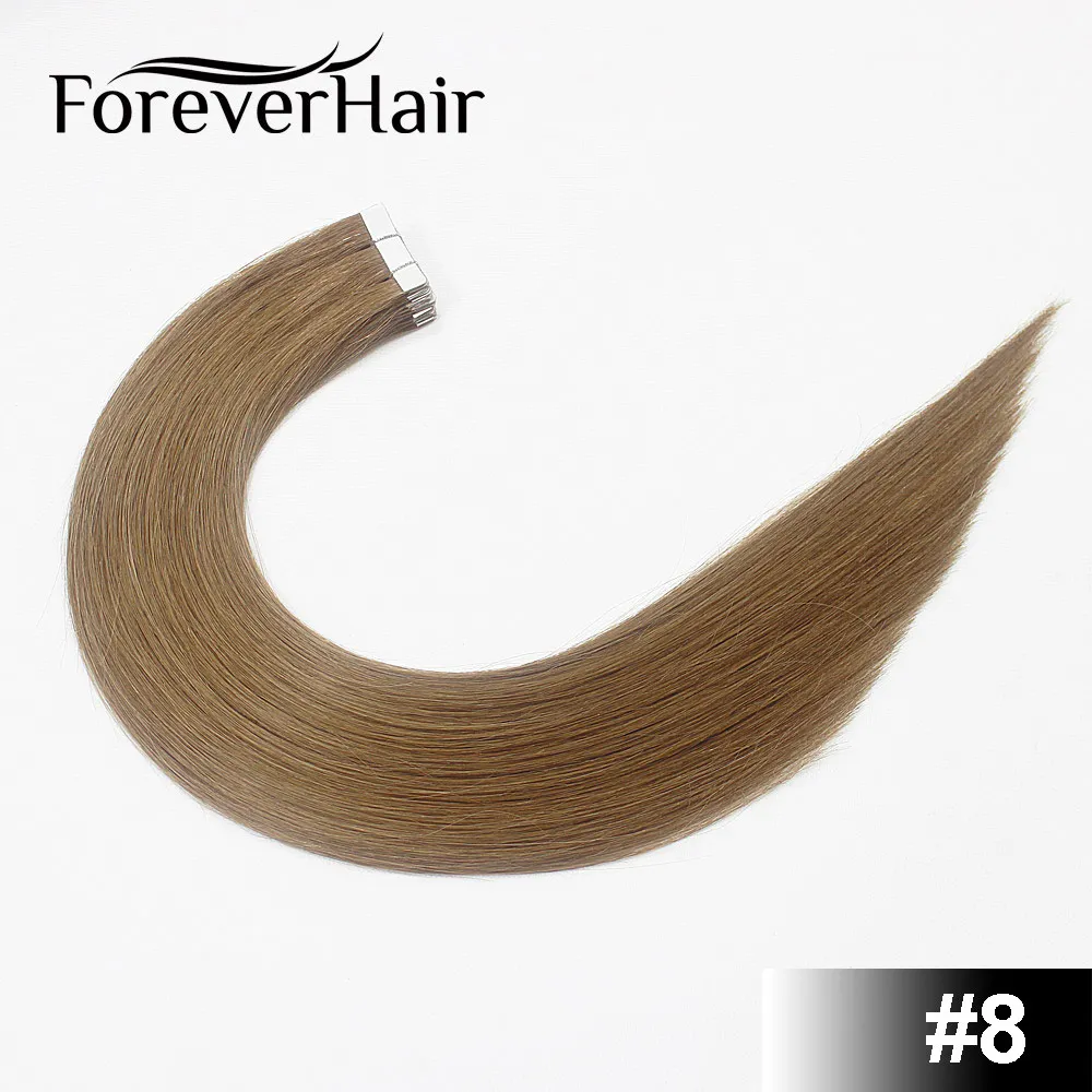 Накладные волосы FOREVER HAIR 2,0 г/шт., 18 дюймов, волосы Remy на ленте для наращивания, рояльный цвет, прямые европейские человеческие волосы для наращивания в салон - Цвет: #8