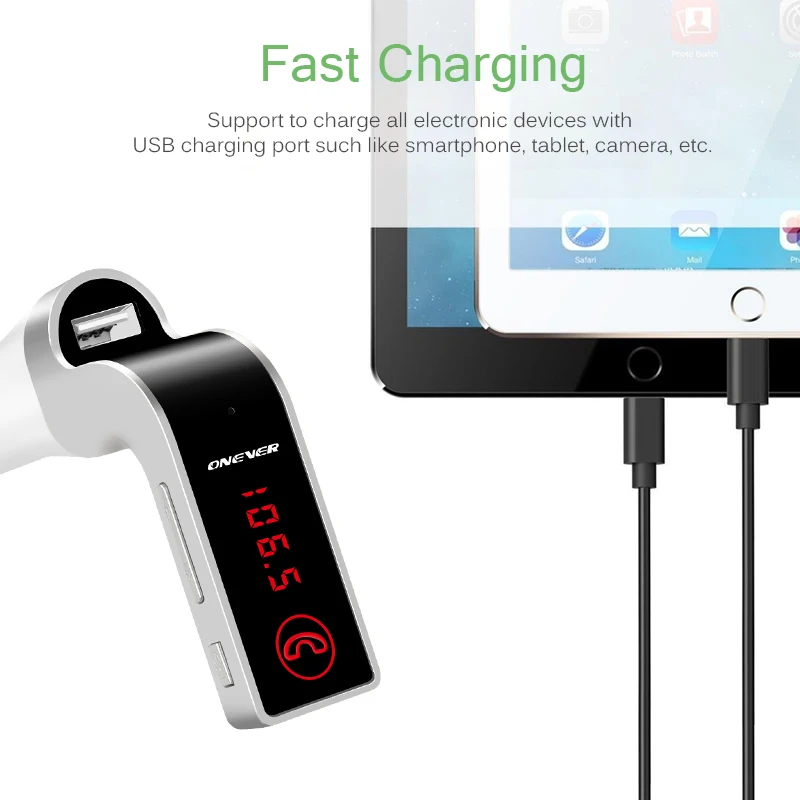 Onever 4-in-1 Hands Free Wireless Bluetooth FM Transmitter G7 + AUX Modulator Car Kit MP3 Player SD USB LCD Accessories |