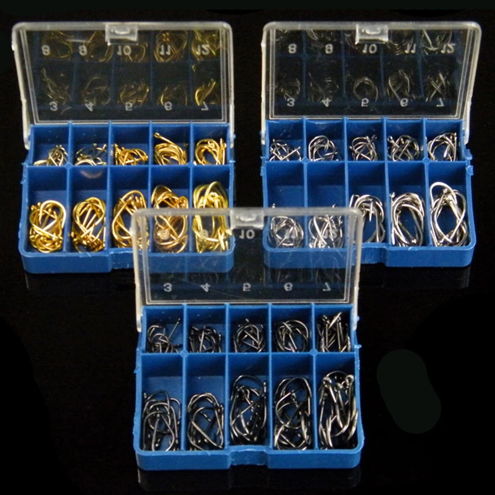 100PCS 10 Sizes 3# -12# High Efficiency Barbed Fishing Hooks with Tackle Box Gold/Black/Silver | Спорт и развлечения