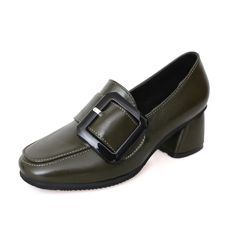 The spring of 2017 new British style square thick shoes buckle with documentary girls shoe side deep all-match High-heeled | Обувь