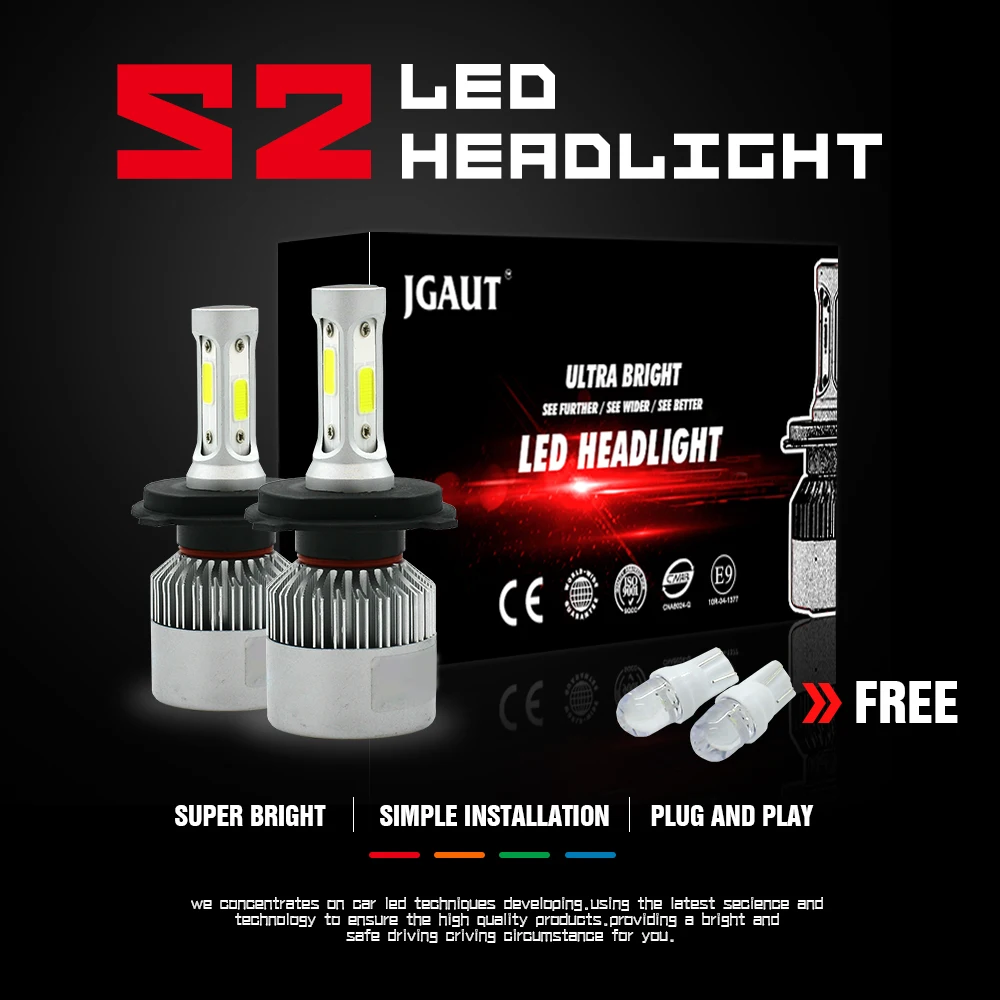 Modifygt S2 H4 Led H7 H11 H1 H3 9005 9006 72 Вт 8000лм 6000 К 12 В COB Автомобильные светодиодные лампы фар