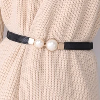 womens elastic waistbands fashion stretch cummerbunds thin peal double big pearl belt tide black dress accessories